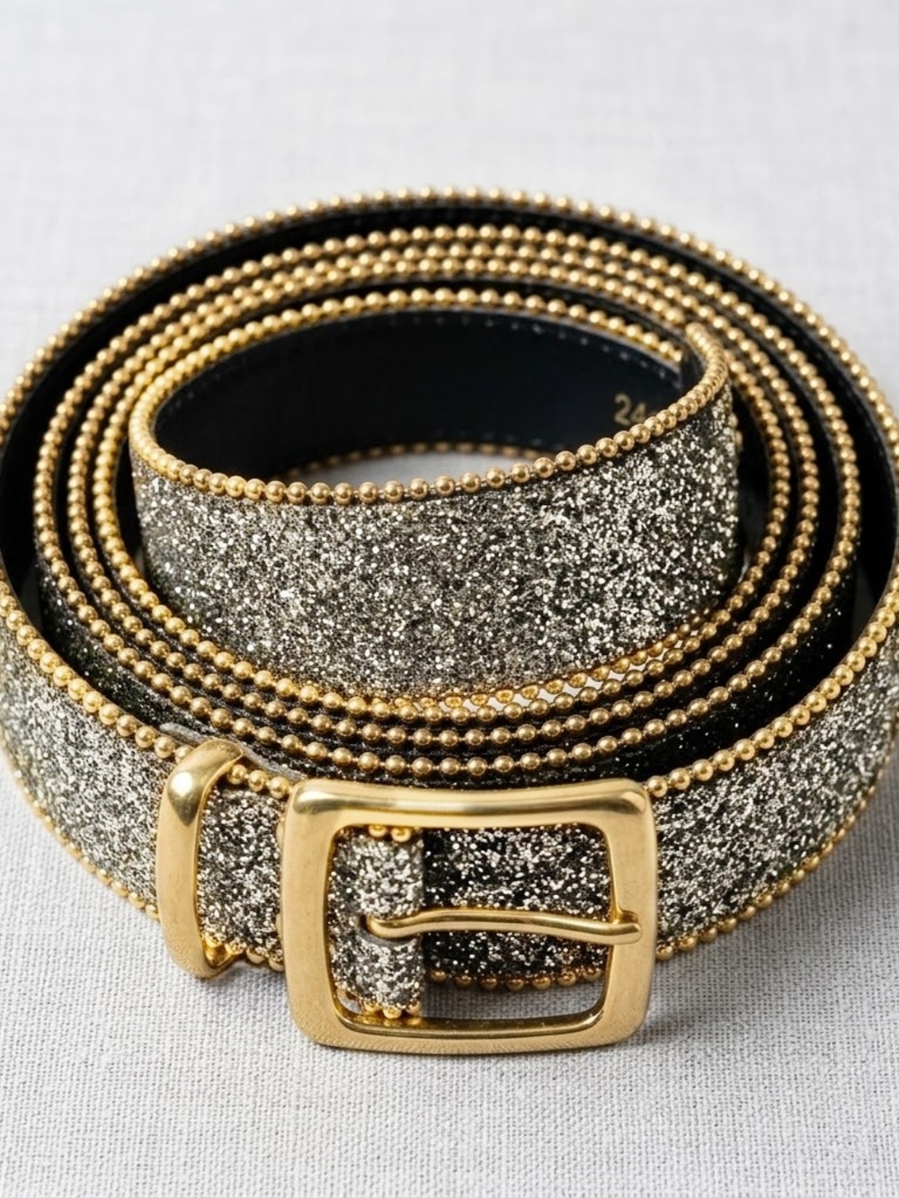 Vintage 1980 Elite Accessories Glitter Metallic Belt Gold Beaded Edge Style 2466